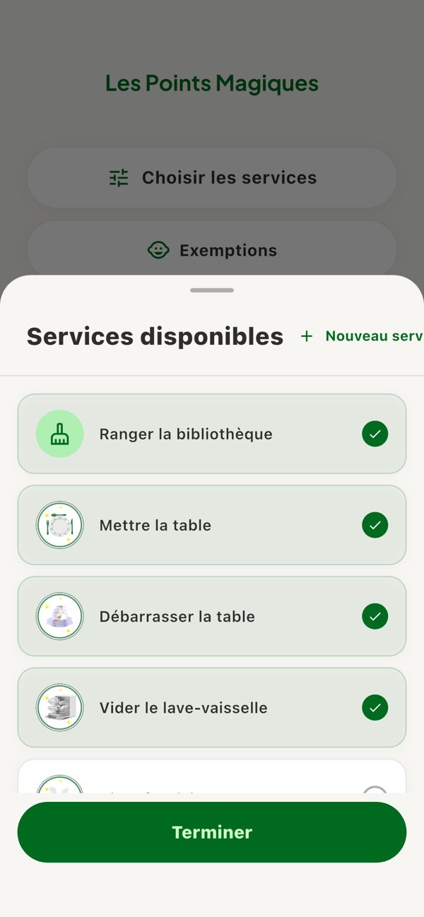 Le choix des services disponibles